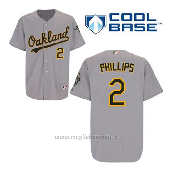 Maglia Baseball Uomo Oakland Athletics Tony Phillips 2 Grigio Cool Base